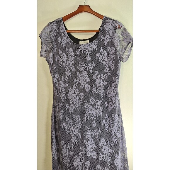 Vtg ALWAYS CAROLINE Crochet Lined Floral Maxi Dress Sz 14 Boho Coquette Cottage - Picture 4 of 6